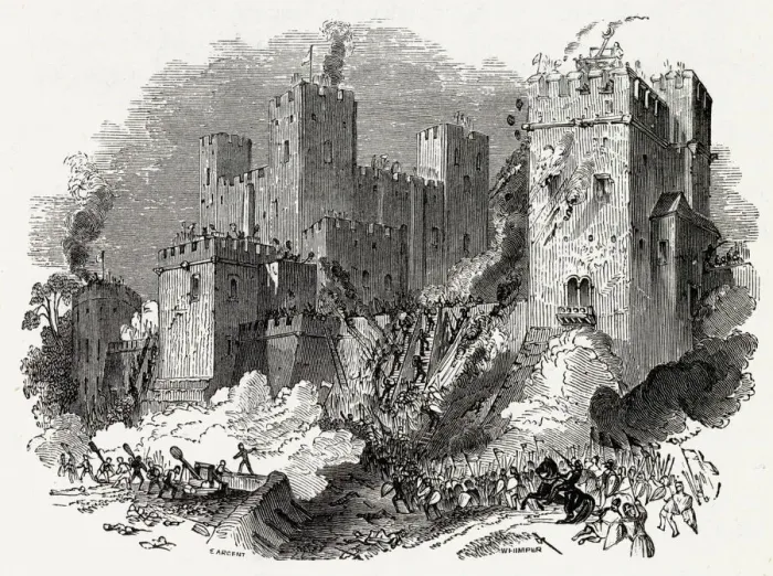 Framed Print : During his war with the rebel Barons, King John besieges Rochester Castle Framed Print : During his war with the rebel Barons, King John besieges Rochester Castle