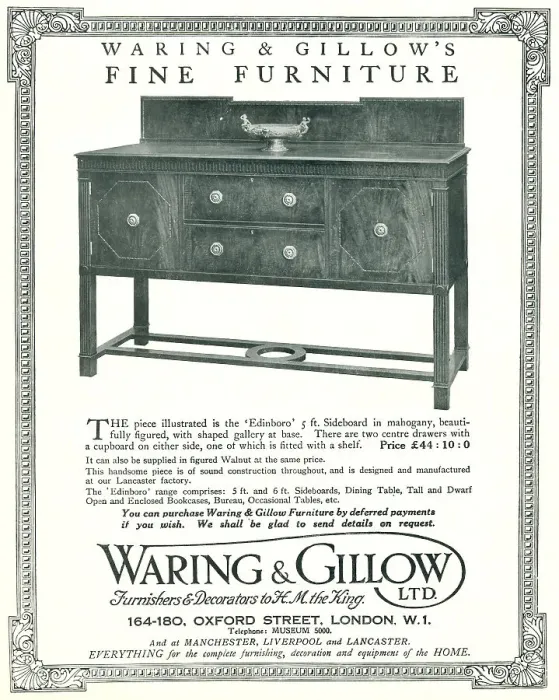 Framed Print : Waring and Gillow Advertisement Framed Print : Waring and Gillow Advertisement