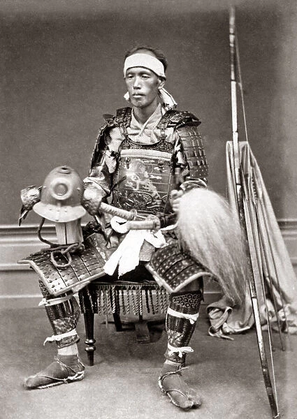 Warrior in armour, Japan, circa 1880s. Date: circa 1880s