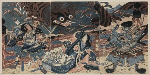 The warrior Fujiwara Hidesato battling the giant centipede