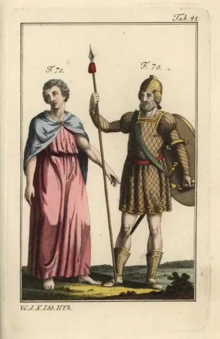 Framed Print : Warrior Gaul in full battledress, with lance Framed Print : Warrior Gaul in full battledress, with lance