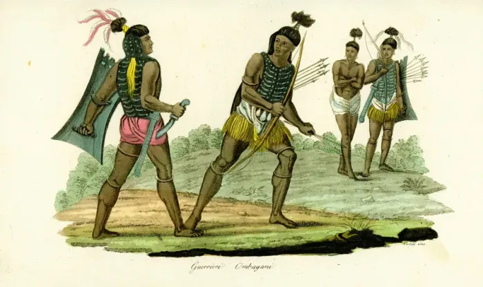 Framed Print : Warriors in breastplates from Ombai (Ombay) Framed Print : Warriors in breastplates from Ombai (Ombay)