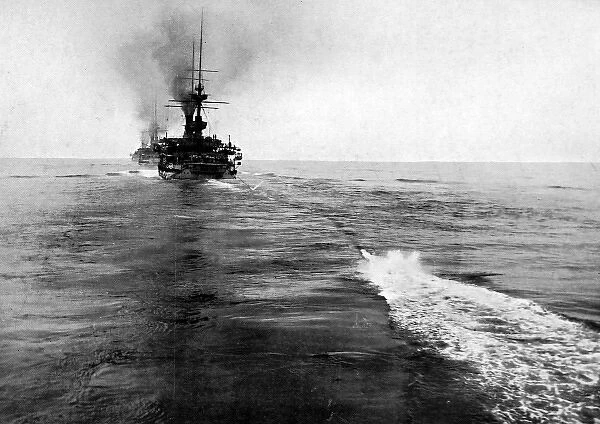 Warship trailing a Fog Buoy, 1912