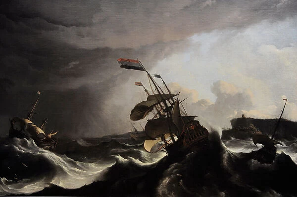 Warships in a Heavy Storm, c. 1695, by Ludolf Bakhuysen (163