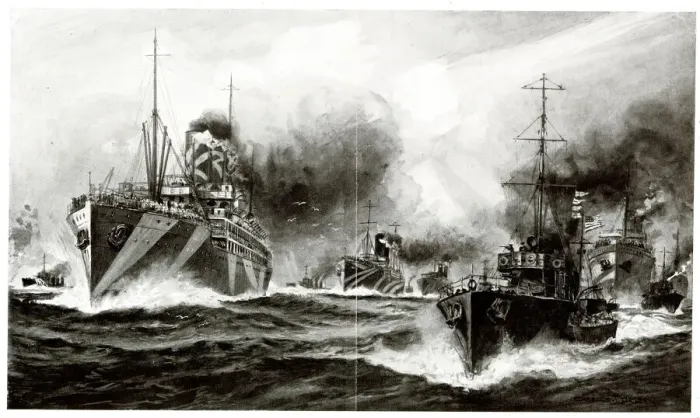 Framed Print : Warships transport American troops to Europe, WW1 Framed Print : Warships transport American troops to Europe, WW1