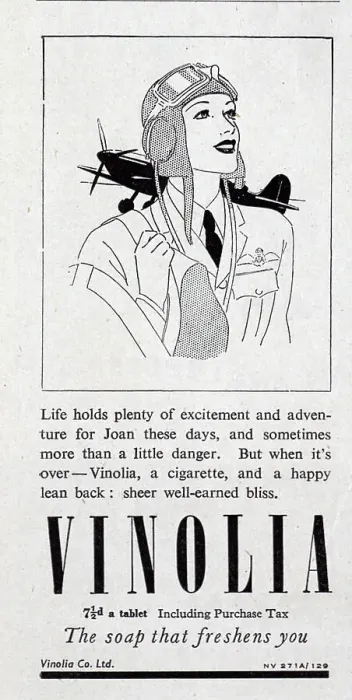 Framed Print : Wartime advert for Vinolia Soap, featuring an image a member of the Women's Auxiliary Air Force. Date: 1943 Framed Print : Wartime advert for Vinolia Soap, featuring an image a member of the Women's Auxiliary Air Force. Date: 1943
