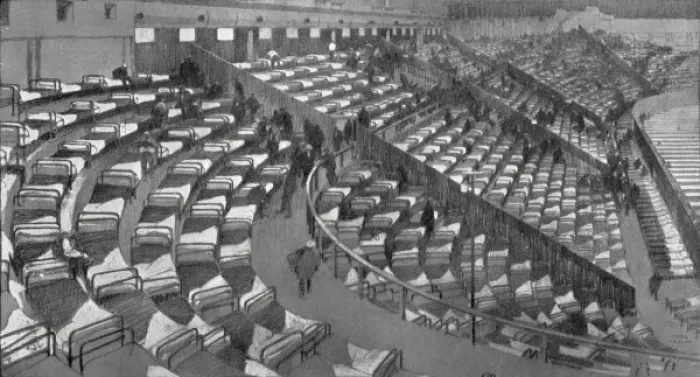 Framed Print : Wartime Beds at Earls Court, West London Framed Print : Wartime Beds at Earls Court, West London
