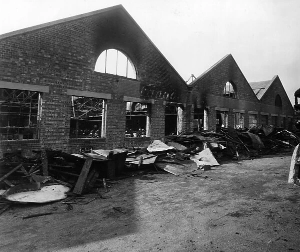 Wartime bomb damage, paintshop in Hendon, north London
