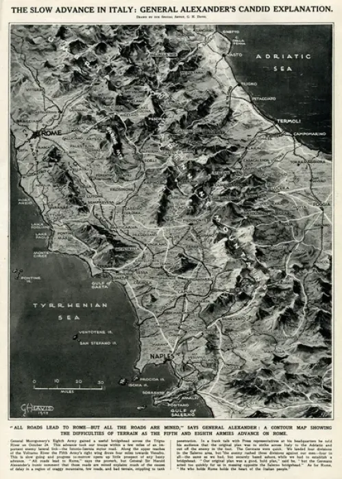 Framed Print : Wartime map of Italy by G. H. Davis Framed Print : Wartime map of Italy by G. H. Davis