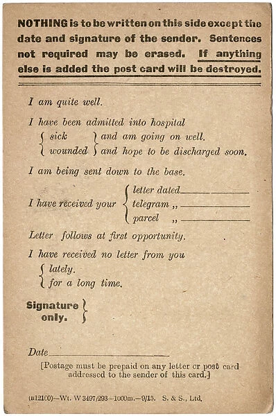 Wartime postcard for soldiers to send home