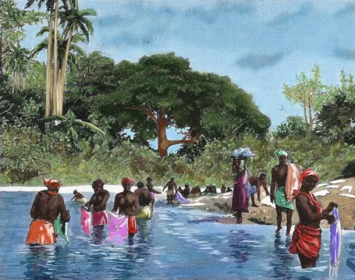 Framed Print : Washerwomen on the river Chagres. Matachi?n. Panama Canal Framed Print : Washerwomen on the river Chagres. Matachi?n. Panama Canal