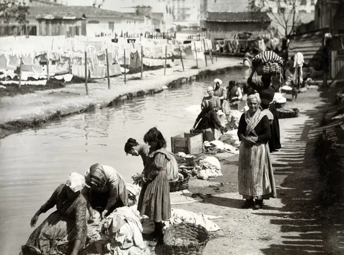 Framed Print : Washerwomen washing clothes in a river, Nice, France Framed Print : Washerwomen washing clothes in a river, Nice, France