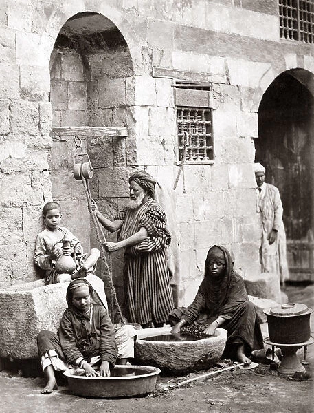 Washing clothes, Egypt, circa 1880. Date: circa 1880