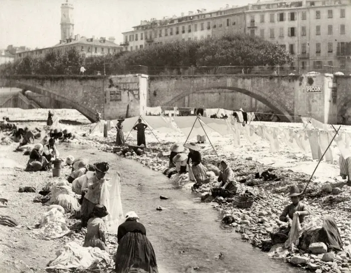 Framed Print : Washing clothes in a rvier, south of France Framed Print : Washing clothes in a rvier, south of France