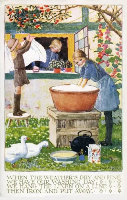Framed Print : Washing Day by Millicent Sowerby Framed Print : Washing Day by Millicent Sowerby