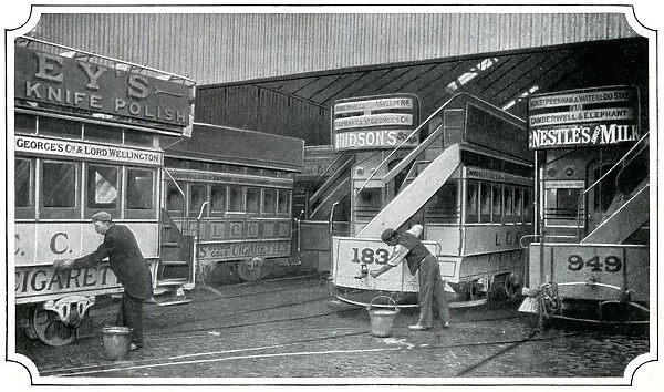Washing L. C. C. tramcars 1900
