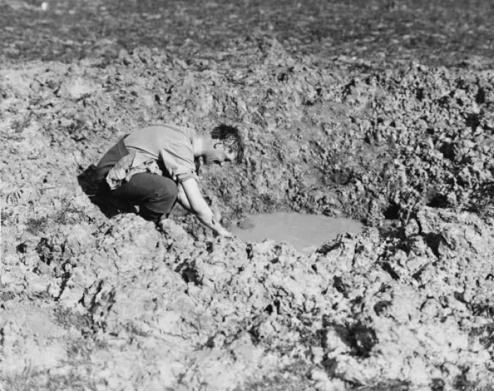 Framed Print : Washing in a shell hole 1917 Framed Print : Washing in a shell hole 1917