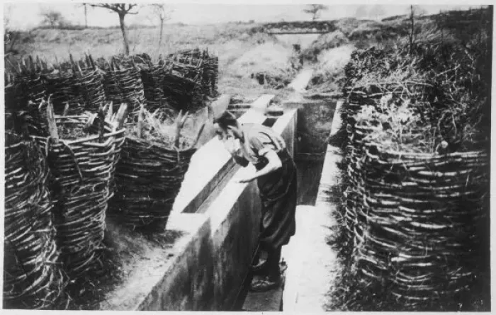 Framed Print : Washing in a Trench Framed Print : Washing in a Trench