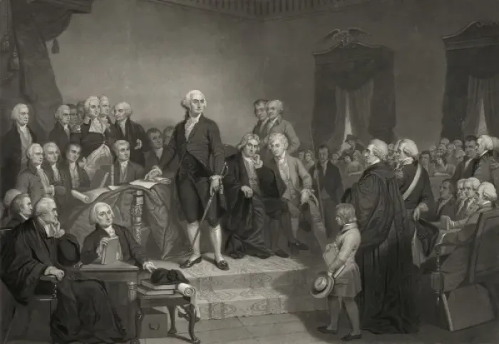 Framed Print : Washington delivering his inaugural address April 1789, in t Framed Print : Washington delivering his inaugural address April 1789, in t