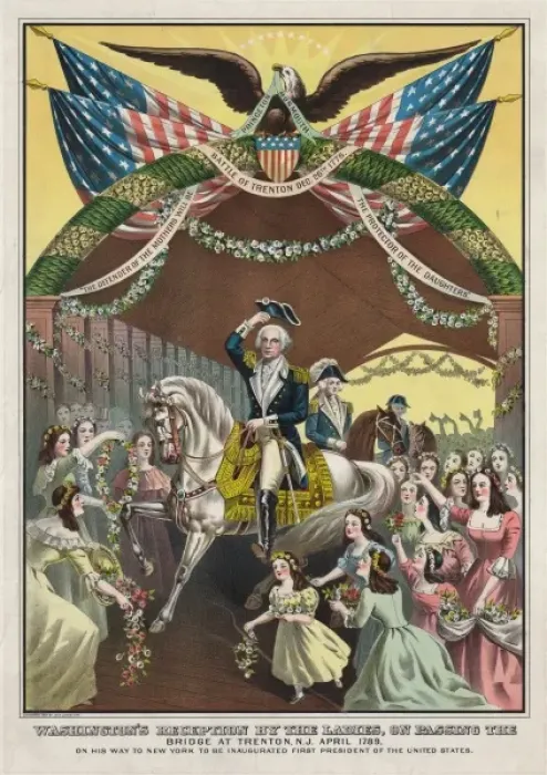 Framed Print : Washingtons reception by the ladies, on passing the bridge Framed Print : Washingtons reception by the ladies, on passing the bridge