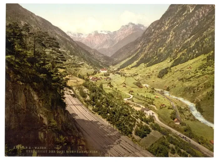 Framed Print : Wassen, view of the Three Tracks, St. Gotthard Railway, Swit Framed Print : Wassen, view of the Three Tracks, St. Gotthard Railway, Swit