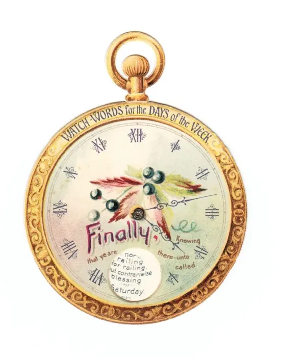 Framed Print : Watch words on a circular greetings card Framed Print : Watch words on a circular greetings card