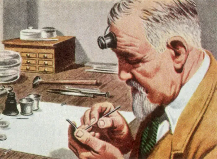 Framed Print : Watchmaker at Work Date: 1950 Framed Print : Watchmaker at Work Date: 1950
