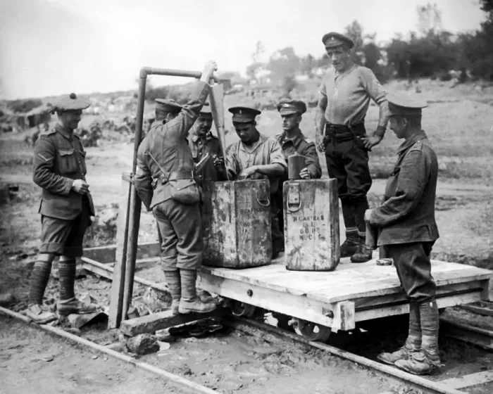 Framed Print : Water for British troops via light railway, WW1 Framed Print : Water for British troops via light railway, WW1
