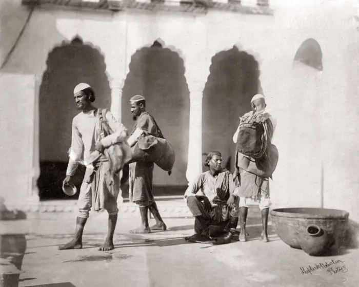 Framed Print : Water carriers, with skins, India, 1860 s Framed Print : Water carriers, with skins, India, 1860 s