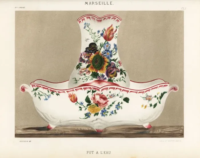 Framed Print : Water jug and basin from Marseille, France, 18th century Framed Print : Water jug and basin from Marseille, France, 18th century