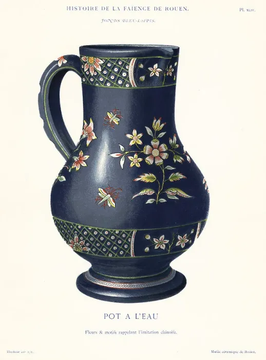 Framed Print : Water jug in imitation Chinese style, blue lapis ground, Rouen Framed Print : Water jug in imitation Chinese style, blue lapis ground, Rouen