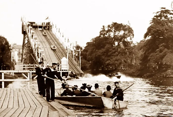 Framed Print : Water splash fairground ride, early 1900s Framed Print : Water splash fairground ride, early 1900s