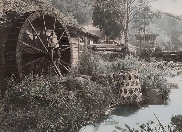 Water wheel, mill wheel on a Japanese farm