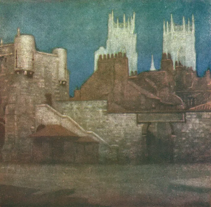 Framed Print : York. A watercolour painting of an old fortress wall surrounding some town houses in York Framed Print : York. A watercolour painting of an old fortress wall surrounding some town houses in York