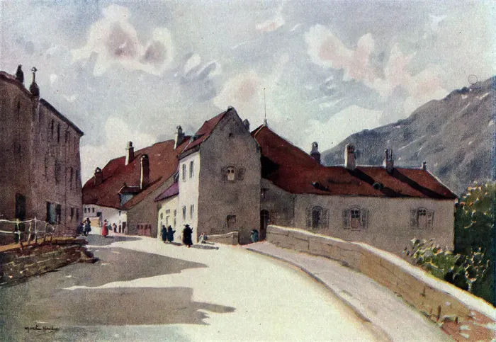 Framed Print : Watercolour painting of Ornans, a commune in the Doubs department in the Bourgogne-Franche-Comte region in eastern, birthplace of French realist painter, Gustave Courbet. Date: circa 1931
