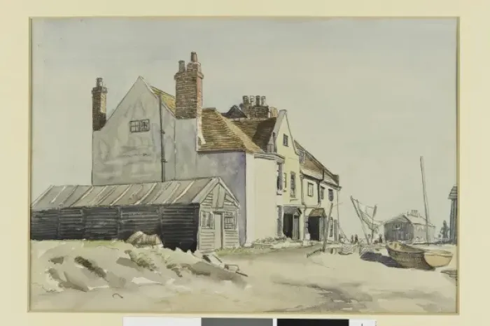 Framed Print : Watercolour sketch with buildings and boat Framed Print : Watercolour sketch with buildings and boat