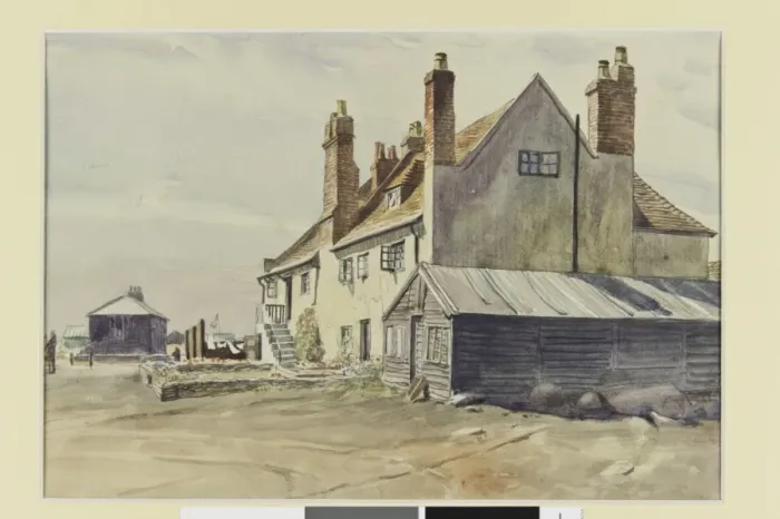 Framed Print : Watercolour sketch with buildings and shed Framed Print : Watercolour sketch with buildings and shed