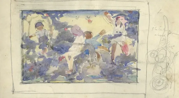 Framed Print : Watercolour sketch of children Framed Print : Watercolour sketch of children