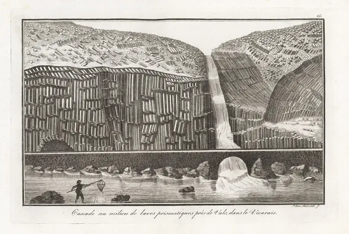 Framed Print : Waterfall in the middle of prismatic lava near Vals, France, 18t Framed Print : Waterfall in the middle of prismatic lava near Vals, France, 18t