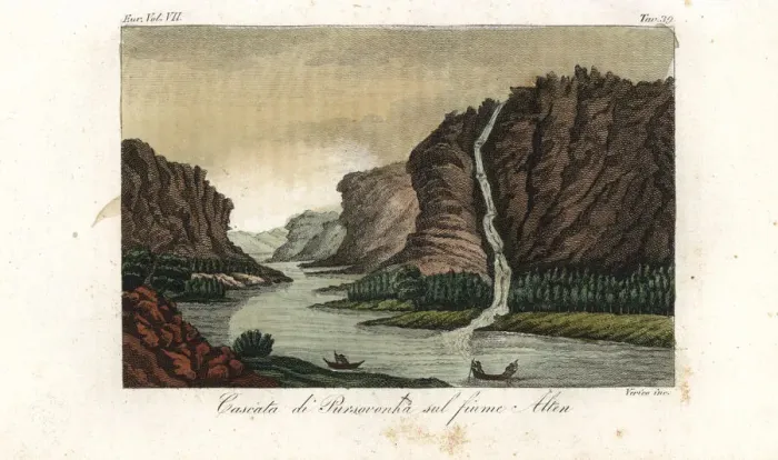 Framed Print : Waterfall on the River Alten, Norway, 18th century Framed Print : Waterfall on the River Alten, Norway, 18th century