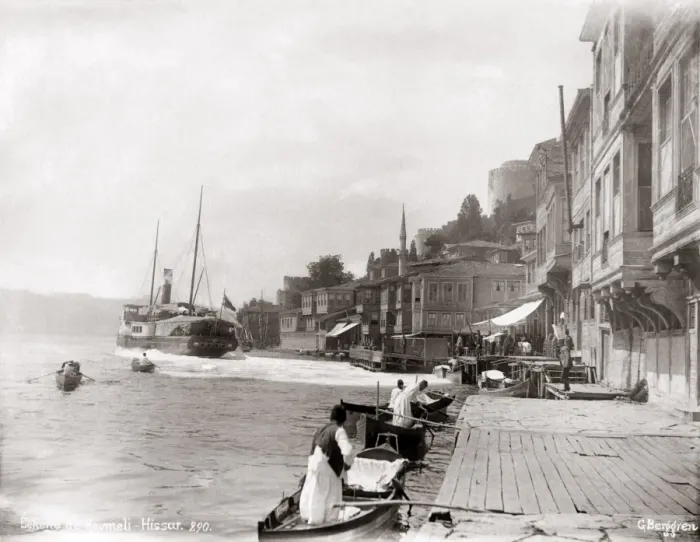 Framed Print : Waterfront and boats at Rumelihisari, Turkey, circa 1890 Framed Print : Waterfront and boats at Rumelihisari, Turkey, circa 1890