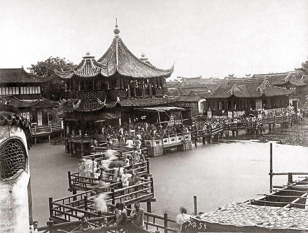 Waterfront, and ferry terminal, Hong Kong, circa 1900. Date: circa 1900