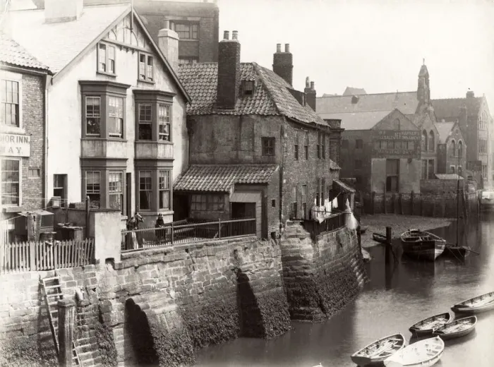 Framed Print : Waterfront harbour view, probably Whitby, Yorkshire Framed Print : Waterfront harbour view, probably Whitby, Yorkshire