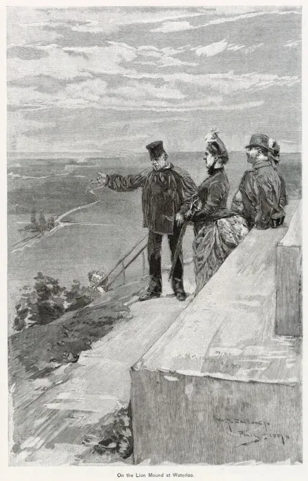 Framed Print : Waterloo : a guide explains to tourists visiting the battlefield just where the actions Framed Print : Waterloo : a guide explains to tourists visiting the battlefield just where the actions