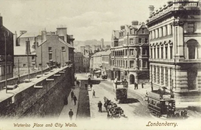 Framed Print : Waterloo Place and the City Walls, Londonderry Framed Print : Waterloo Place and the City Walls, Londonderry