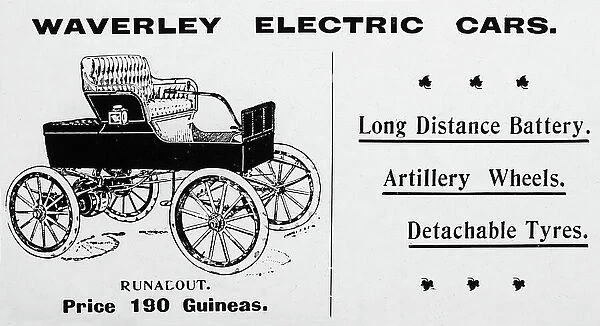 Waverley electric veteran car advertisement, early 1900s
