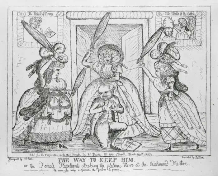 Framed Print : The way to keep him, or the female flagellants attacking Framed Print : The way to keep him, or the female flagellants attacking