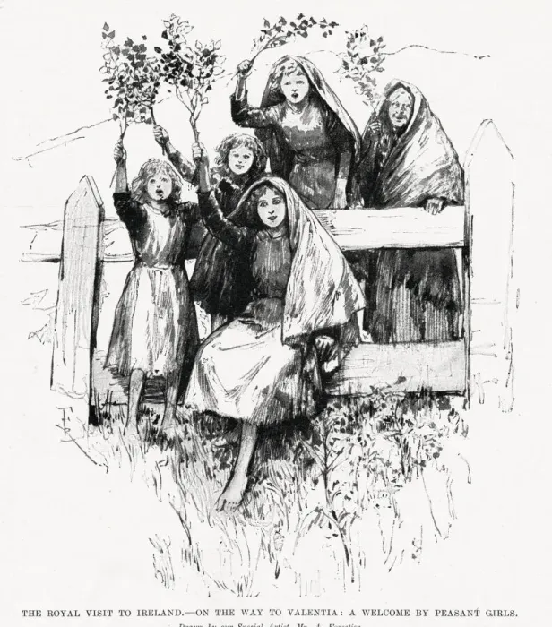 Framed Print : On the way to Valentia - A welcome from local peasant girls Framed Print : On the way to Valentia - A welcome from local peasant girls