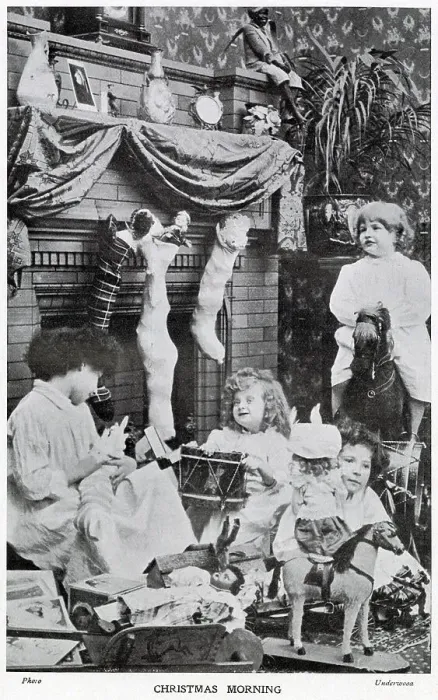 Framed Print : Wealthy children receiving their plentiful of gifts on Christmas day morning. Date: December 1906