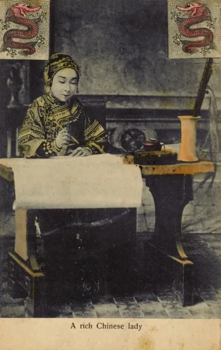 Framed Print : A wealthy Chinese lady writing Framed Print : A wealthy Chinese lady writing